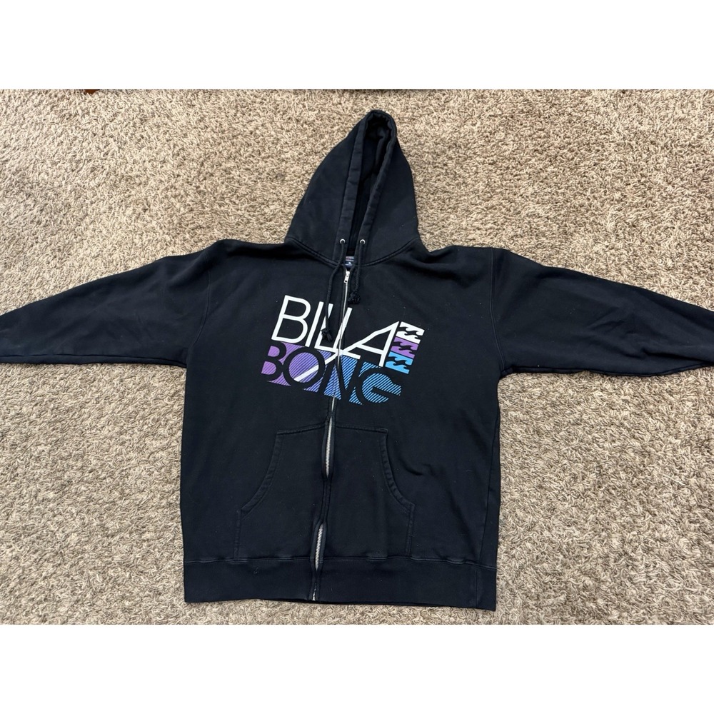 Vintage Billabong Hoodie Black Full Zip Graphic Skate Surf Mens Size XL